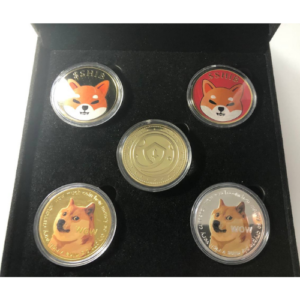 CRYPTO COIN ETUI „MEME COINS“ | 5x Krypto-Münze im edlen Etui | Münz-Sammelbox | Collectables