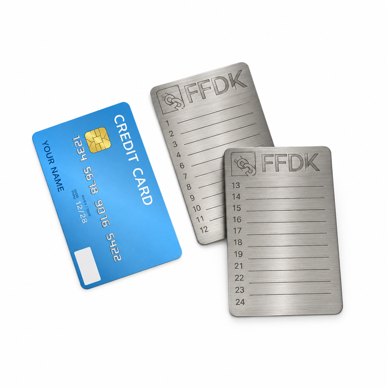 FFDK Steel-Plates Mini im Größenvergleich zur Kreditkarte